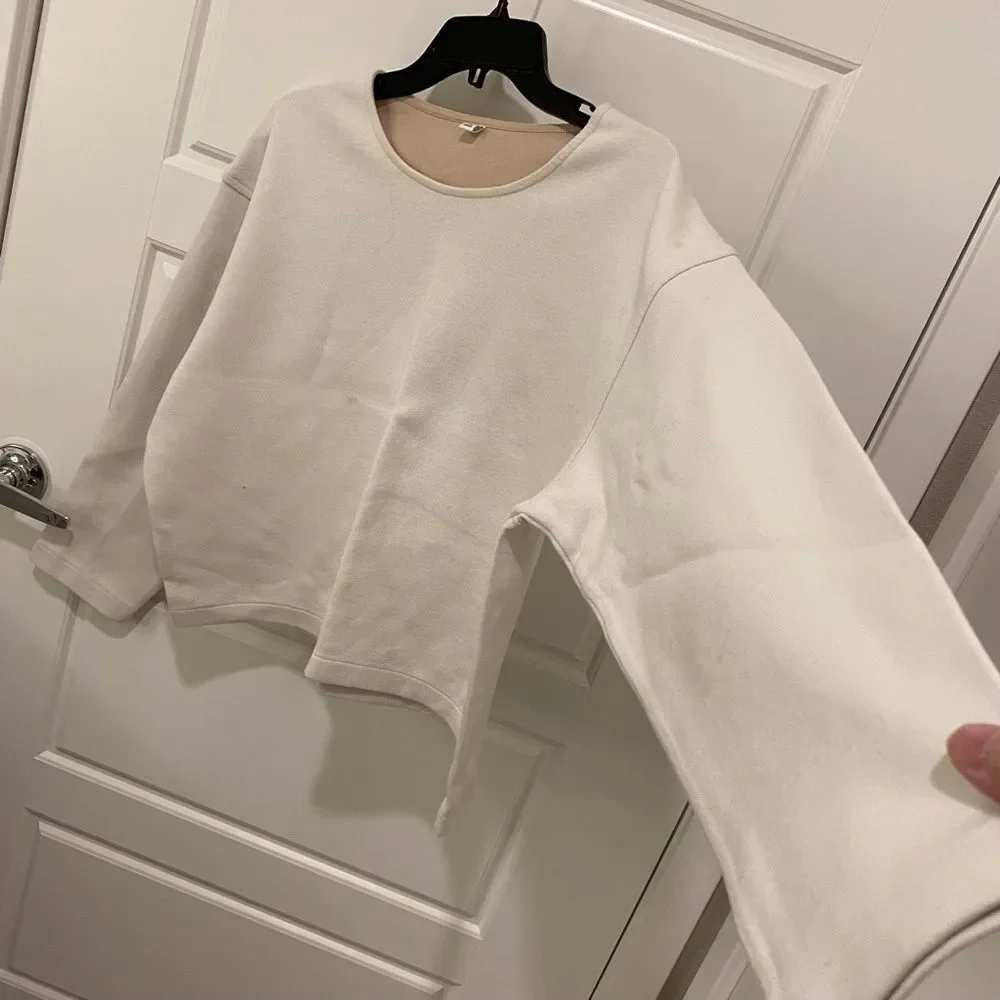 Uniqlo Cream Heavyweight Knit Drop Shoulder Crewneck Boxy Sweatshirt Medium